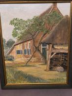 Schilderij van een boerderij met rieten dak, Antiek en Kunst, Kunst | Schilderijen | Klassiek, Ophalen of Verzenden