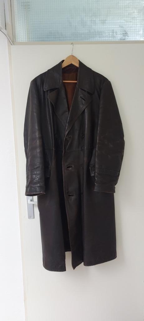 Originele lange lederen Solex jas, Kleding | Heren, Jassen | Winter, Gedragen, Maat 52/54 (L), Bruin, Ophalen of Verzenden