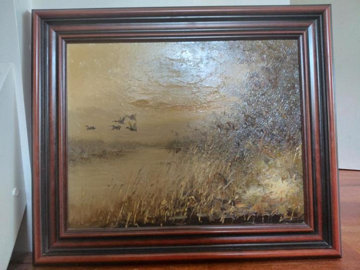 Jan Bévort - Vogels boven het riet, Antiek en Kunst, Kunst | Schilderijen | Klassiek, Ophalen