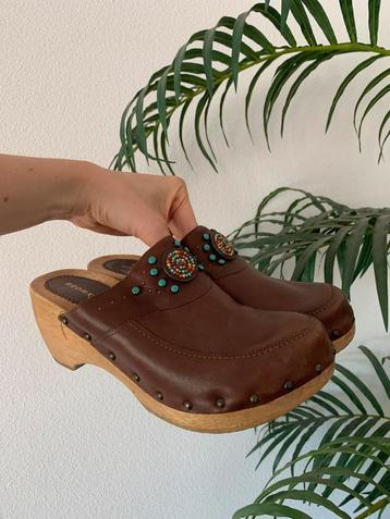 Bronx wooden clogs 41 leren muiltjes sandalen instappers beschikbaar voor biedingen