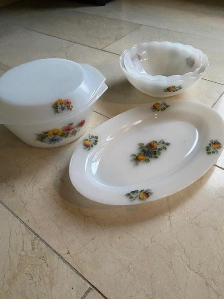 Arcopal fruit en bloemen servies, Huis en Inrichting, Keuken | Servies, Gebruikt, Schaal of Schalen, Overige stijlen, Glas, Ophalen of Verzenden