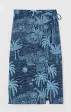 H&M blauw print tropische zomer midi wikkelrok maat 50 zgan, Verzenden, Zo goed als nieuw, Blauw, Broek of Spijkerbroek