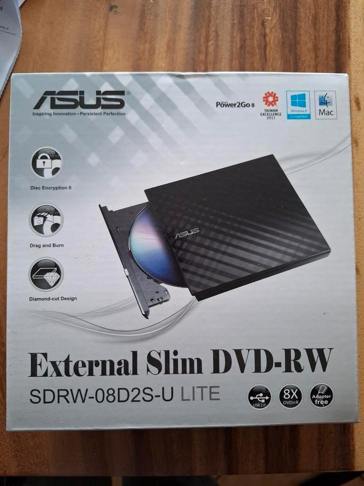 ASUS Externe Slim DVD-RW SDRW-08D2S-U LITE - Nieuw, Computers en Software, Optische drives, Nieuw, Extern, MacOS, Windows, Cd