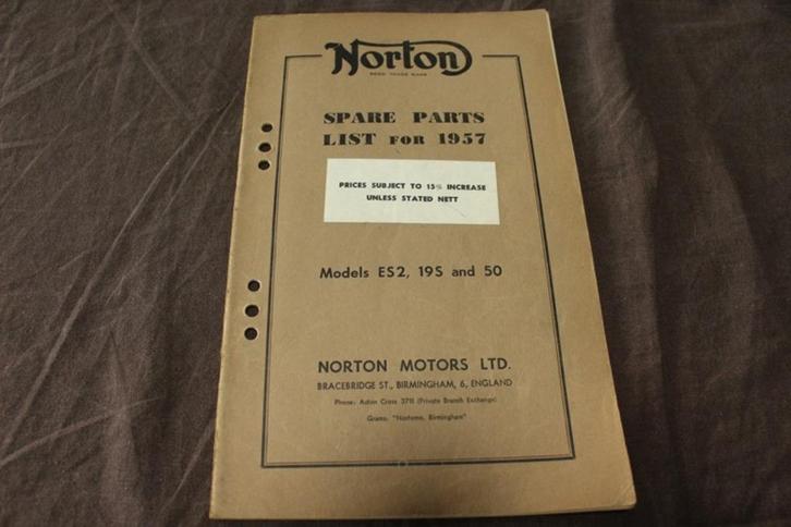 Norton models ES2 19S and 50 1957 motorcycle parts list, Motoren, Handleidingen en Instructieboekjes, Overige merken, Ophalen of Verzenden