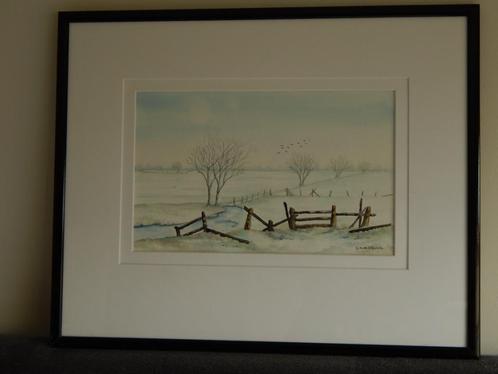 Aquarel winterlandschap , Y. Oude Elferink., Antiek en Kunst, Kunst | Schilderijen | Klassiek, Ophalen of Verzenden