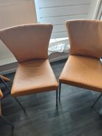 4 camel leren eetkamerstoelen, Huis en Inrichting, Stoelen, Ophalen, Strak, Gebruikt, Overige kleuren