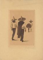 Jurrien Marinus Beek ets aquatint "De Sombreros", gesigneerd, Antiek en Kunst, Kunst | Etsen en Gravures, Ophalen