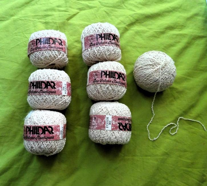 7 Room-witte bollen Phildar Rustiques 100% katoen, Hobby en Vrije tijd, Breien en Haken, Zo goed als nieuw, Breien of Haken, Wol of Garen