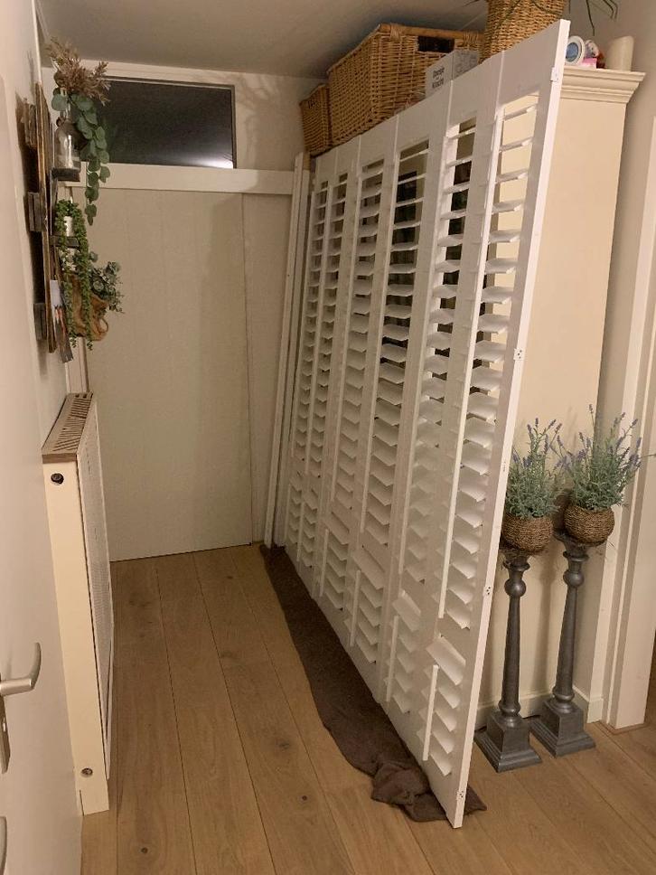 Houten shutters 6-luik 214 x 223cm (bxh), Huis en Inrichting, Stoffering | Gordijnen en Lamellen, Zo goed als nieuw, 200 cm of meer