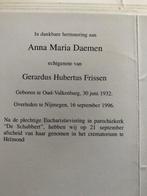 Daemen x Frissen 1932 Oud Valkenburg 1996 Nijmegen, Verzamelen, Bidprentjes en Rouwkaarten, Ophalen of Verzenden, Bidprentje