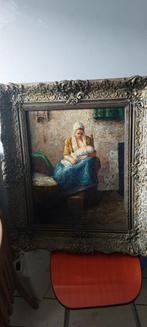 Antiek schilderij: vrouw geeft borstvoeding, Antiek en Kunst, Ophalen