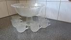 Grote glazen bowlset met 6 bijbehorende kopjes., Antiek en Kunst, Antiek | Glas en Kristal, Ophalen of Verzenden