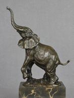 Bronzen beeld Olifant op Marmer Milo gesigneerd Echt Brons, Verzenden