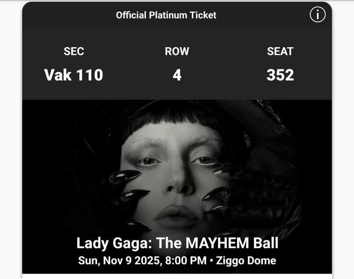 Lady Gaga Ziggo Dome, Tickets en Kaartjes, Concerten | Pop, Eén persoon, November