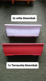Langwerpige bloembakken wit en terracotta 60 x 20cm, Ophalen, Tuin, Kunststof, Minder dan 30 cm