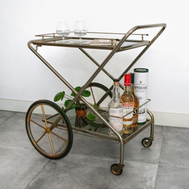 Vintage, Hollywood Regency trolley, bar cart, serveerwagen, Huis en Inrichting, Barren, Gebruikt, Ophalen