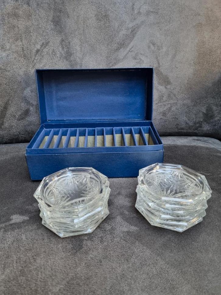 Vintage Kristallen Onderzetters met Doos, Antiek en Kunst, Antiek | Glas en Kristal, Ophalen of Verzenden