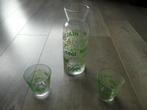Karaf + 2 waterglazen (groen), Glas, Glas of Glazen, Ophalen of Verzenden, Effen