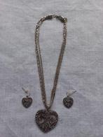 Stalen ketting set met hartjes hanger en oorbellen, Sieraden, Tassen en Uiterlijk, Kettingen, Ophalen of Verzenden