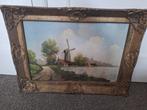 Hollands Landschap met Molen - Olieverfschilderij, Antiek en Kunst, Kunst | Schilderijen | Klassiek, Ophalen of Verzenden