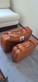 Vintage Kofferset - Bruin Leer, 60 tot 70 cm, Gebruikt, Slot, Leer