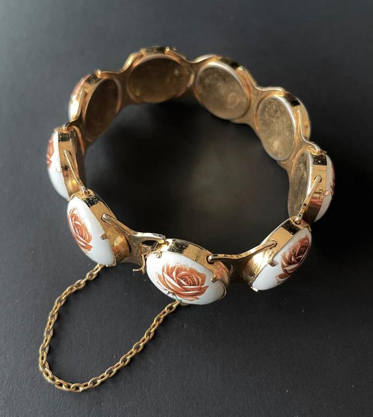 Vintage rozen armband, Sieraden, Tassen en Uiterlijk, Armbanden, Gebruikt, Overige materialen, Goud, Ophalen of Verzenden