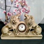 Porseleinen schoorsteenklok leeuwen, Ophalen of Verzenden, Gebruikt, Analoog, Wekker of Tafelklok