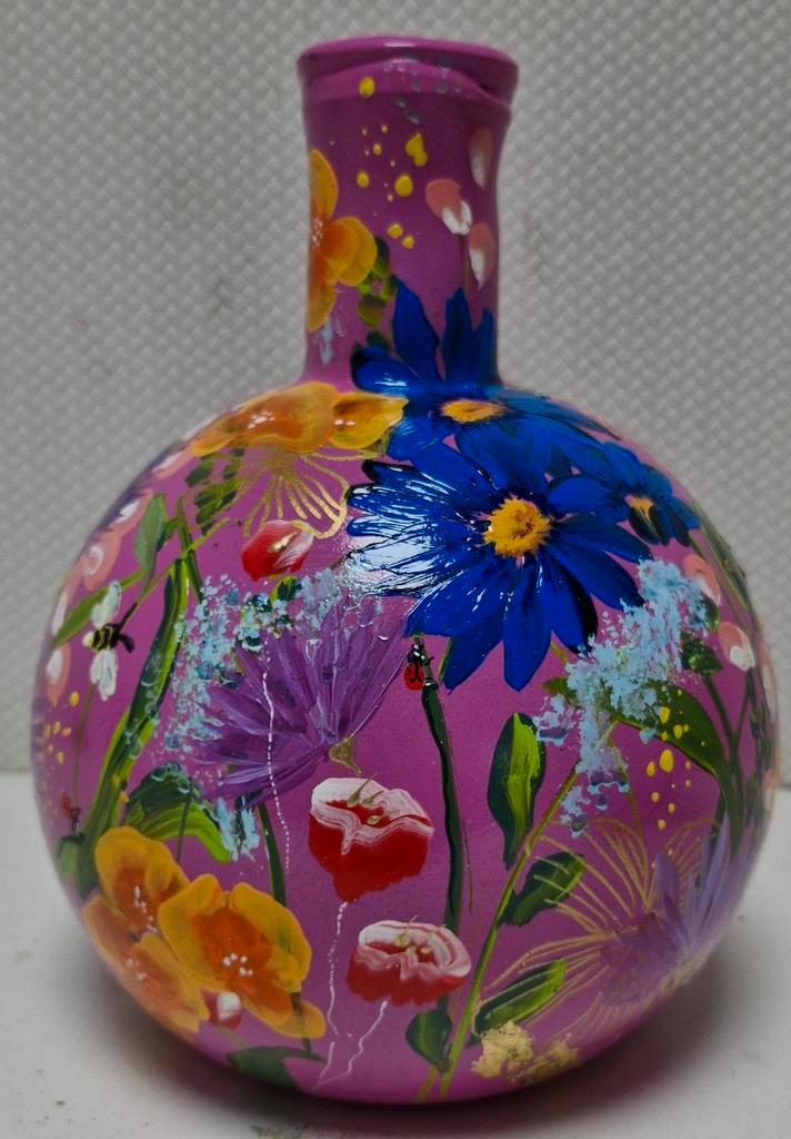 Handgeschilderde Bloemenvaas opruiming, Huis en Inrichting, Woonaccessoires | Vazen, Nieuw, Overige kleuren, Minder dan 50 cm