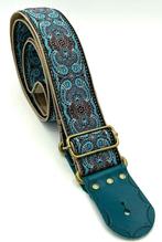 GBStof017 Gitaarband blauw beige barok bohemian leer 173cm, Verzenden, Nieuw, Elektrische gitaar