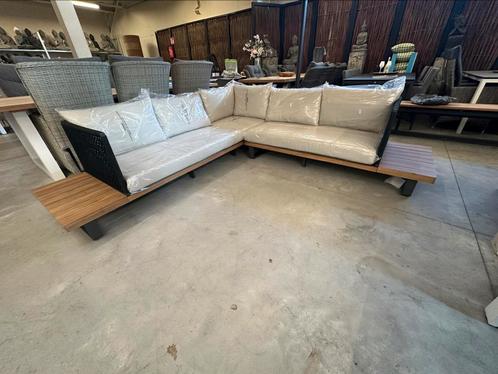 korting! Luxe loungeset met zwart touw en acasia hout, Tuin en Terras, Tuinsets en Loungesets, Nieuw, Loungeset, Overige materialen