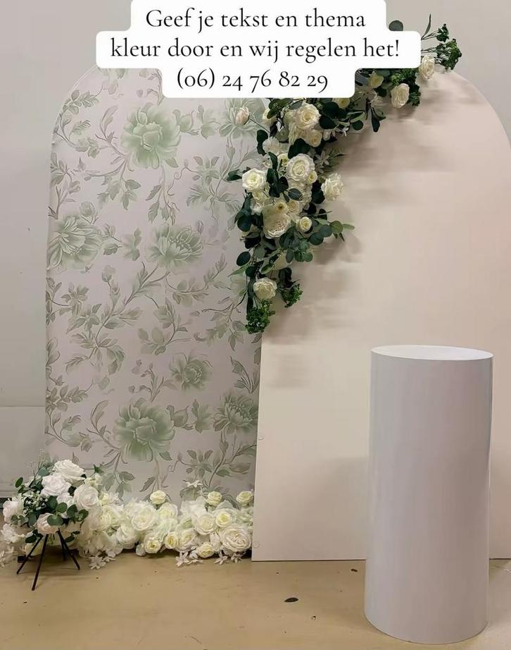 Backdrop gepersonaliseerd voor verhuur, Hobby en Vrije tijd, Feestartikelen | Verhuur, Zo goed als nieuw, Geboorte of Huwelijk