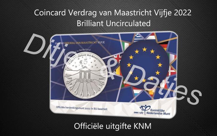 Verdrag van Maastricht Vijfje BU in coincard KNM, Postzegels en Munten, Munten | Nederland, Euro's, Koningin Beatrix, Ophalen of Verzenden