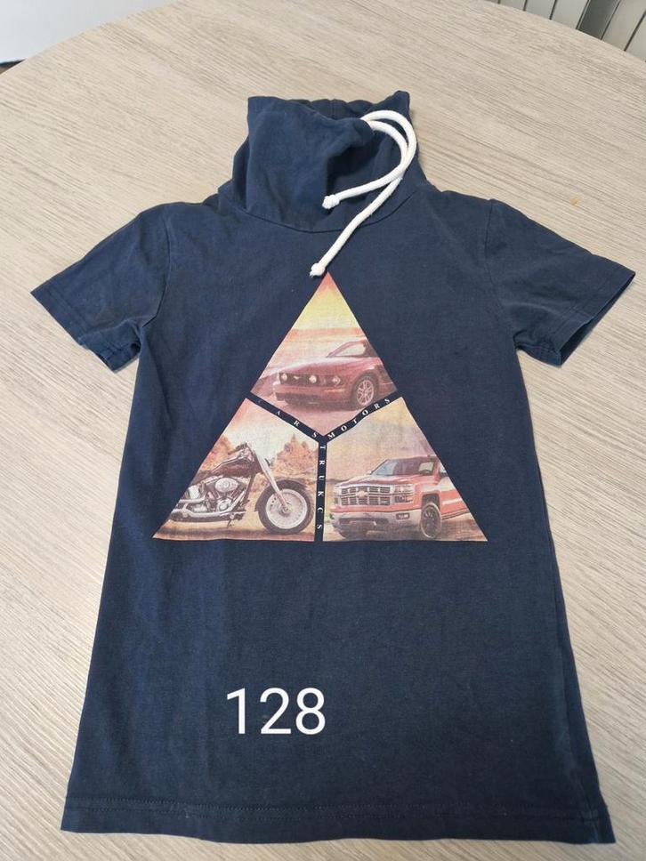 T shirt met col 128 merk D-ray auto moter donkerblauw, Kinderen en Baby's, Kinderkleding | Maat 128, Zo goed als nieuw, Jongen