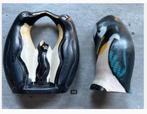 Pinguïn Familie Hout Steen Beelden 2 stuks, Antiek en Kunst, Kunst | Beelden en Houtsnijwerken, Ophalen of Verzenden