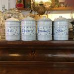 4 emaille potten, wit met blauw, Ophalen of Verzenden