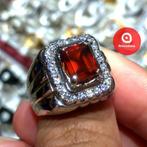 Rng met lachthoekig geslepen rode Granaat-Kristal CAR47, Sieraden, Tassen en Uiterlijk, Ringen, Overige materialen, 20 of groter