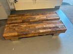 Twee houten salontafels rvs poten 182x41x35, Huis en Inrichting, Ophalen, Minder dan 50 cm, 100 tot 150 cm, Zo goed als nieuw
