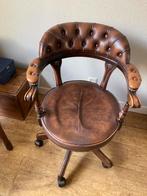 Vintage Bruine Leren chesterfield Bureaustoel, Ophalen, Gebruikt, Bruin, Eén