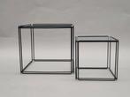 Vintage bijzettafeltje Max Sauze tafeltje glas metaal zwart, 45 tot 60 cm, Minder dan 55 cm, Gebruikt, Metaal of Aluminium