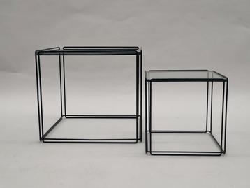 Vintage bijzettafeltje Max Sauze tafeltje glas metaal zwart beschikbaar voor biedingen