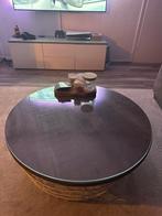 Salontafel met glasplaat, Huis en Inrichting, Tafels | Salontafels, Gebruikt, 100 tot 150 cm, Rond, Glas