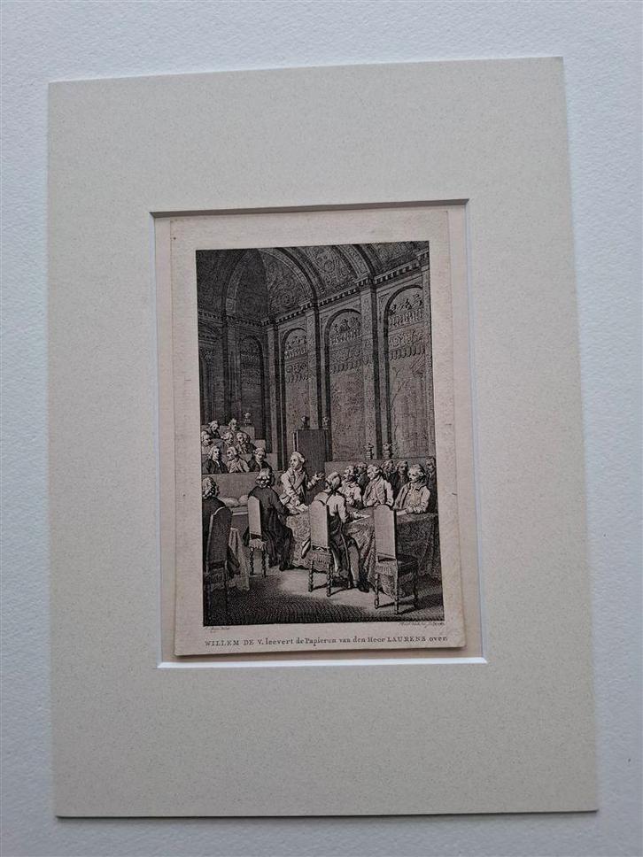 Willem de V. leevert de papieren van de Heer Laurens over, Antiek en Kunst, Kunst | Etsen en Gravures, Ophalen of Verzenden