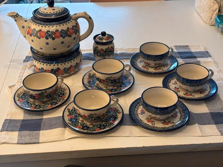 Handgemaakt Pools keramiek theeservies, Huis en Inrichting, Keuken | Servies, Zo goed als nieuw, Compleet servies, Overige stijlen