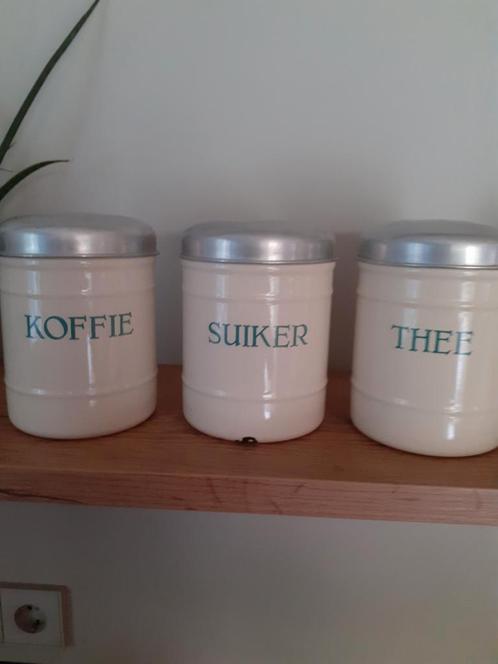 Drie emaille voorraadbussen, Antiek en Kunst, Antiek | Emaille, Ophalen of Verzenden
