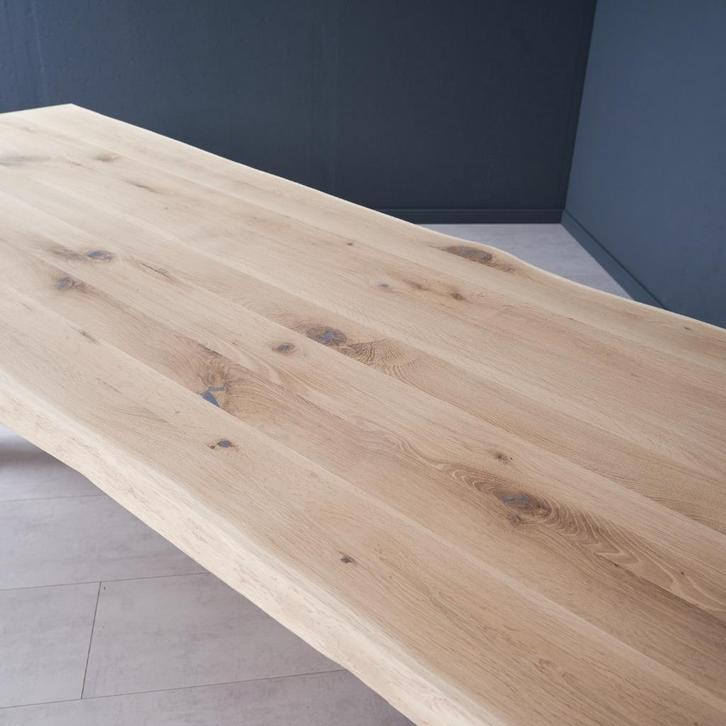 eikentafel 240 x 100 boomstamkanten, keukentafel, eettafel, Huis en Inrichting, Tafels | Eettafels, Nieuw, 100 tot 150 cm, 200 cm of meer