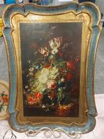 Zeer mooi groot Brocante Florentijns bloemen prent dienblad, Antiek en Kunst, Curiosa en Brocante, Ophalen of Verzenden