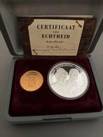 Gouden tientje Wilhelmina & zilveren penning met certificaat, Setje, Koningin Wilhelmina, 10 gulden, Goud