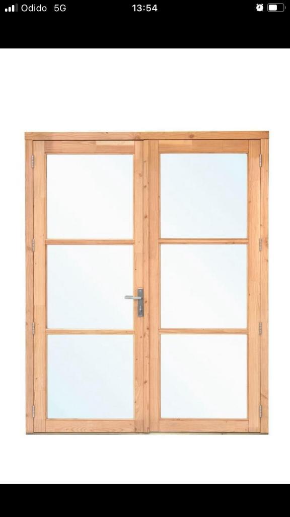 degelijke luxe douglas dubbele glasdeur  extra hoog, Doe-het-zelf en Verbouw, Deuren en Horren, Zo goed als nieuw, Buitendeur