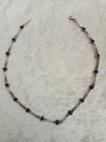 Mooi Fijn Zilveren Collier met Lapis Lazuli beschikbaar voor biedingen