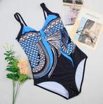 Blauw zwart retro badpak vintage dames vrouwen badmode, Verzenden, Nieuw, Badpak